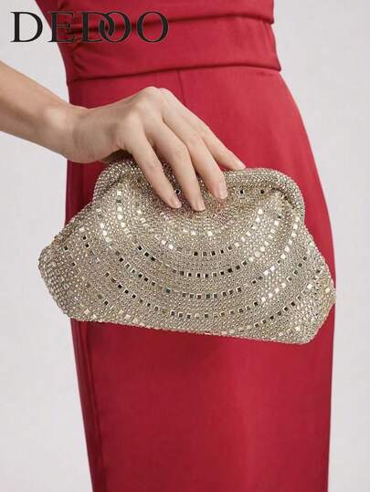 Dedoo High-End Silver Rhinestone Evening Clutch Bag, Exquisite And Gorgeous Sparkling Cloud-Shaped/Dumpling-Shaped Bag With A Frame Closure, Suitable For Formal Occasions Such As Banquets, Weddings, Parties And Red Carpet Events.