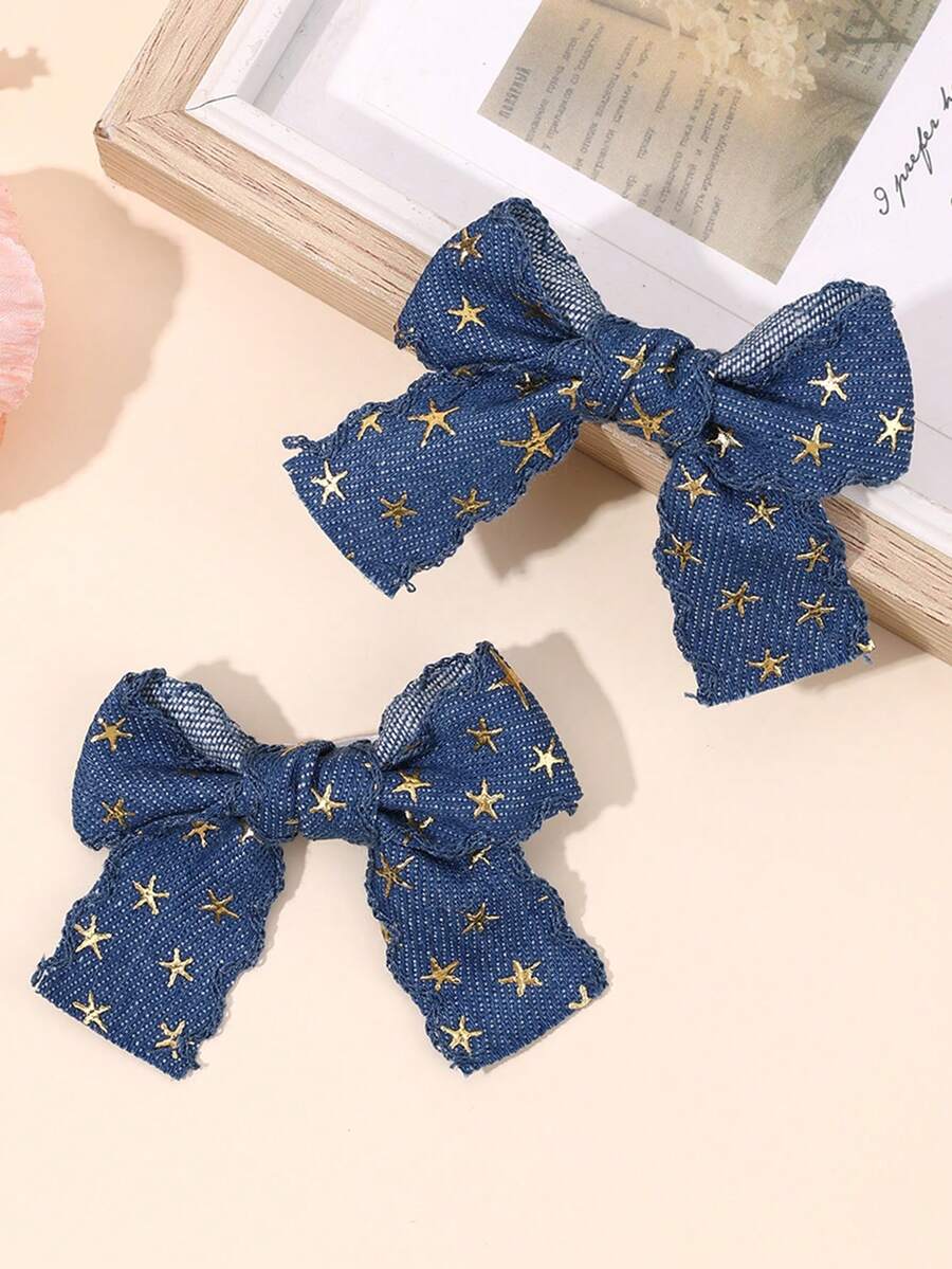 2个/套 女孩蓝色布艺发夹,星星发夹,时尚发夹,适合女孩和青少年日常佩戴和派对礼物。关注我们的店铺,获取最新款式,下次购物可享20%折扣。DZBB - 藏蓝色 - 查看 1