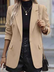 MICHELEE Elegant Women's Blazer With Modern Tailored Cut For Casual And Work Wear - Màu Khaki - Xem 1