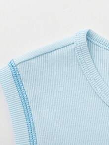 Áo tank top cho bé gái năm 2026, áo thun cotton không tay, thoáng khí, nhẹ, kiểu dáng preppy mùa hè thường ngày. - hồng xanh - Xem 3