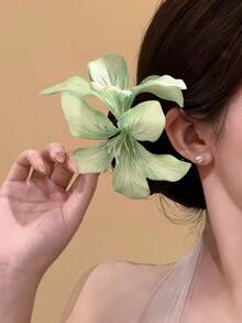 New Vintage Green Floral Hair Clip, Elegant Lily Flower Side Clip Bun Hairpin, High-End Versatile Hair Accessory For Women, Suitable For Daily And Holiday Use, Claw Clips - Multicolor - View 2