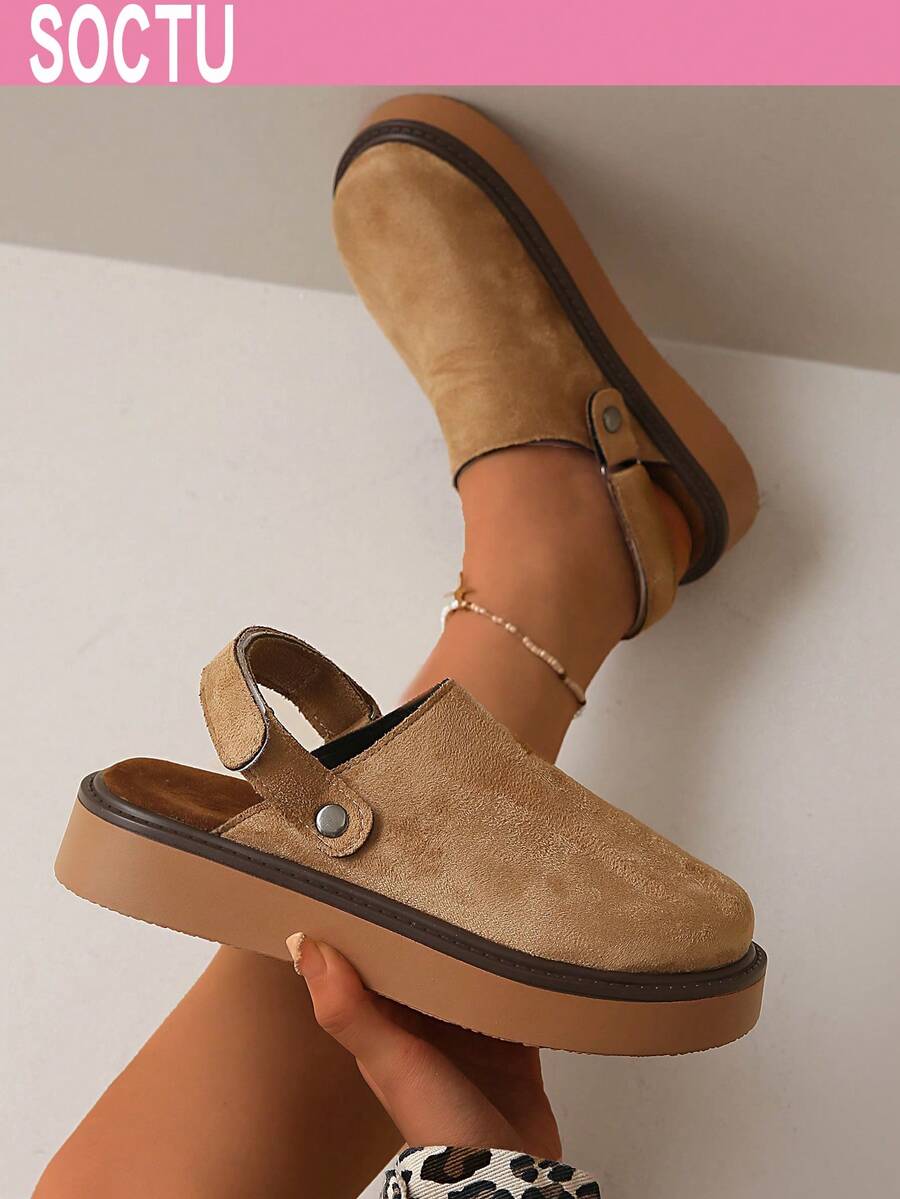 SOCTU Women's Spring New Round Toe Thick Sole Comfortable Slip-On Casual Versatile Mules