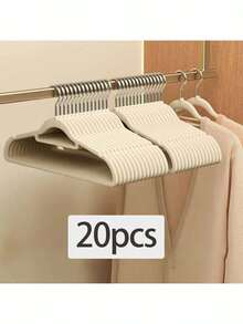 10/20件套豪华丝绒防滑衣架，超薄节省空间 - 重型旋转黑色挂钩，适用于整理西装、上衣、领带、衬衫、裙子和裤子 - 米色 - 查看 4