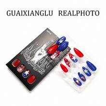 24Pcs Red Blue & Silver Glitter Press On Nails, Glossy Almond Fake Nails With Star Pattern, Patriotic Style For Holiday Events - Nhiều màu - Xem 8