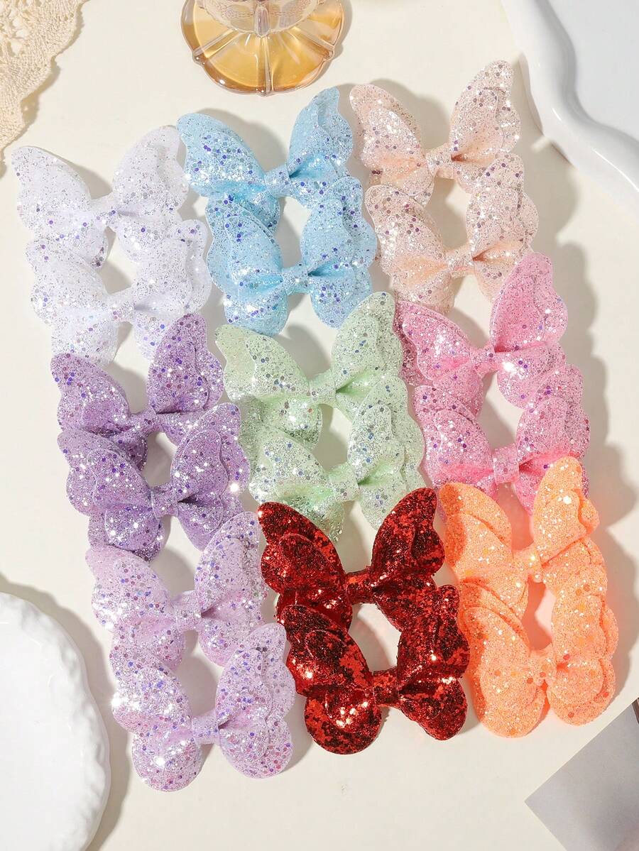 18 chiếc kẹp tóc nơ lấp lấp lánh, phụ kiện tóc nơ kiểu công chúa, kẹp tóc không gây hư hại. - Phối màu - Xem 1