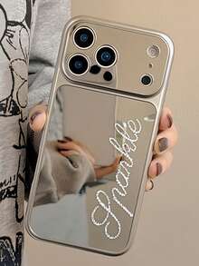 [Tùy chỉnh] Ốp lưng điện thoại có gương trang điểm đính đá lấp lánh, in tên cá nhân, tương thích với iPhone 17 16 15 14 Plus 13 12 11 Pro Max 17Air, chống rơi vỡ và bảo vệ mặt sau. - Bạc - Xem 3