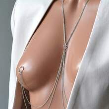 1件装乳环项链，无需穿孔即可佩戴，可调节假乳环，女士假乳环饰品吊坠，花朵爱心蝴蝶结配饰，夏季假日派对比基尼身体饰品，性感女孩风格 - 銀色 - 查看 8