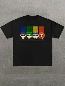 Vibrant 'South Park' Inspired Black T Shirt Soft Casual Pattern Printed Men Size S-3XL - 黑色 - 查看 8