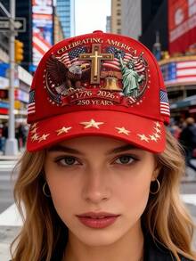 1顶美国建国250周年纪念棒球帽，绣有国旗和老鹰图案，1776-2026独立日纪念休闲可调节爱国帽，男女通用 - A - 查看 3