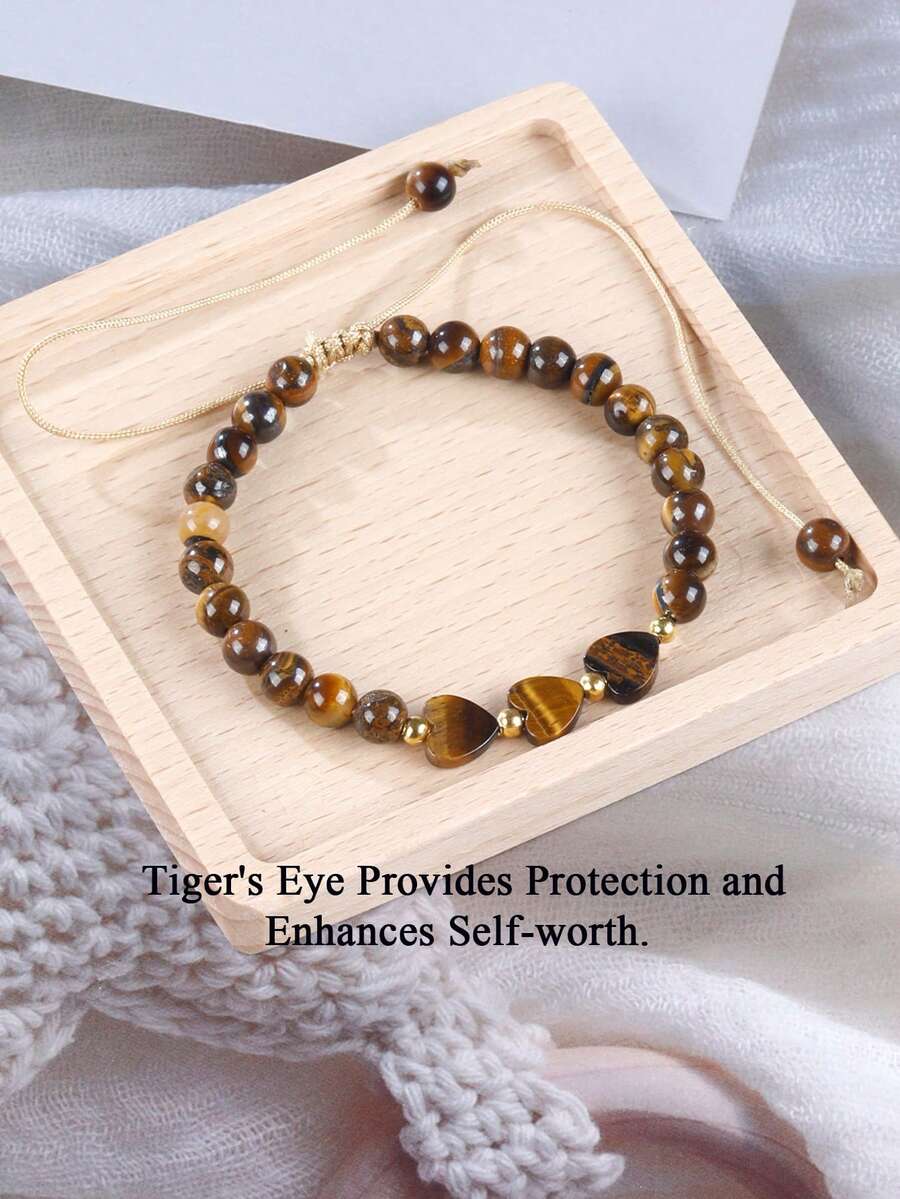 Vòng tay hình trái tim đá mắt hổ thời trang, thu hút tài lộc, thịnh vượng, may mắn, bảo vệ, trang sức phong cách Boho dành cho nam nữ, thích hợp đeo hàng ngày. - Nhiều màu - Xem 1