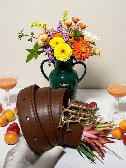 新款升级女士时尚腰带，搭配金属字母扣，采用优质PU皮革，经久耐用，耐磨防潮，时尚优雅，适合户外场合佩戴。