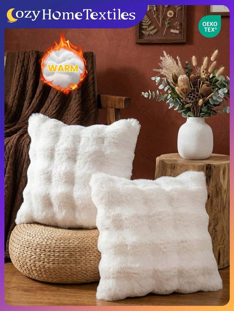 1/2/4pcs Luxury Faux Fur Toscana Pillow Covers, Without Pillow Insert, Soft & Comfortable, Fluffy, Home Decor Cushion Covers, Suitable For Living Room Sofa, Bedroom Headboard, Pure White Plush Pillow Covers, Extra Large Size, Zipper Closure, Machine Washable, 45x45 Inches, Oeko-Tex Certified