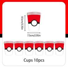 Decoraciones de fiesta con temática de Pokebola de dibujos animados autorizadas, incluye pancartas, banderas, globos y juego de vajilla desechable. Adecuado para celebraciones de cumpleaños, fiestas de graduación, eventos al aire libre. El set con temática de  incluye bolsas de regalo, pancartas, platos de 7 y 9 pulgadas, vasos, servilletas, cajas de dulces, decoraciones para pasteles y otros artículos de vajilla, perfecto para suministros de fiestas con temática de  y regalos festivos. - Multicolor - Ver 3