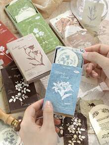 1 Box 30pcs Embossed Sticker Notes, Retro Creative Aesthetic Sticker Decals, DIY Decoration Scrapbooking Craft Materials, Holiday Gifts, Personalized Scrapbook School Supplies - Style 3 - View 2