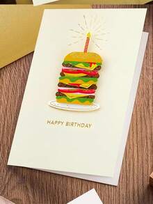 1 chiếc thiệp sinh nhật hình bánh mì kẹp thịt ngộ nghĩnh. Bao gồm phong bì, giấy bìa mịn. Bánh mì kẹp thịt bằng giấy thủ công với nến và đĩa. Hoàn hảo cho những lời chúc sinh nhật thân mật – Chiếc thiệp vui nhộn lý tưởng (12cm/4.7in X 17cm/6.7in) - phong bì màu nâu - Xem 4