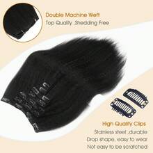7pcs Fluffy Yaki Straight Hair Clip-In Extensions, Black Hair Pieces, Suitable For Straight Hair Clip-In Extensions 14/18/22/26inch - Black - View 5