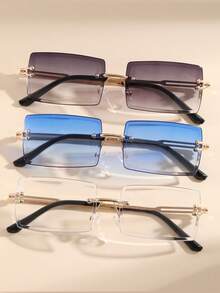 3 Pairs Rectangular Casual Glasses Sets, Luxury Brand Designer Glasses. Suitable For Beach, Vacation, Sunshade, Classic Driving, Fishing, Travel, Shopping, Outdoor Sports, Tourism, Camping, Hiking, Leisure Eye Protection, Retro Travel Driver Glasses - Multicolor - View 12