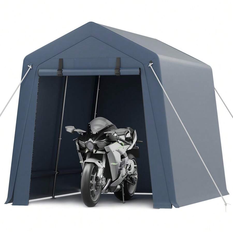 Cobertizo portátil impermeable para exterior - Carpa resistente para coches, motos, bicicletas y leña - Puerta enrollable, ventanas ventiladas - Refugio de jardín y almacenamiento - 7*12 pies - Ver 1