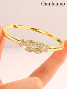 Camhanno 5/1pc Glamorous Delicate Copper Bangle Set, 5Pcs Stand-Out Stackable Piece With Inlaid Detail & Mixed Motif, Perfect For Commutes, Party Nights And Daily Wear, Ideal Gift For Fashion Enthusiasts And Dear Ones, Effortlessly Transitions From Desk To Dinner For Busy Professionals - Gold - View 13
