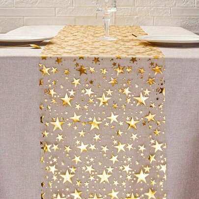 1 khăn trải bàn in hình ngôi sao ánh vàng, kích thước 11" x 108", chất liệu vải polyester ánh kim, thích hợp cho các dịp lễ, mùa xuân, khăn trải bàn cưới, trang trí đám cưới, trang trí nhà cửa, trang trí phòng, quà tặng tiệc tùng, trang trí sinh nhật cô dâu, tiệc độc thân, lễ Eid, trang trí Giáng sinh, quà tặng Giáng sinh, trang trí nhà cửa dịp Giáng sinh