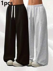 Women's Loose Straight-Leg Sweatpants, Casual Wide-Leg Pants, Versatile Sports & Leisure Long Trousers, Spring/Summer Black - Black - View 1
