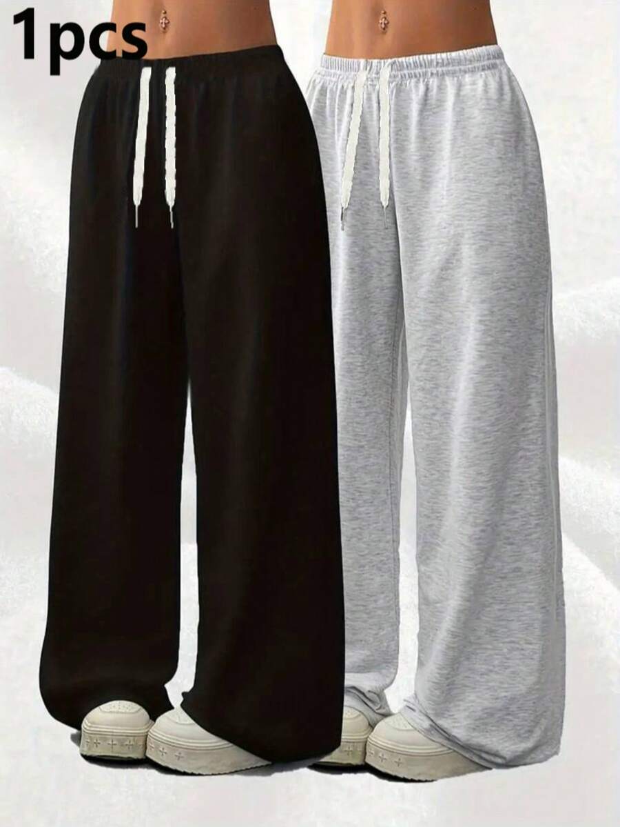 Women's Loose Straight-Leg Sweatpants, Casual Wide-Leg Pants, Versatile Sports & Leisure Long Trousers, Spring/Summer Black - Black - View 1