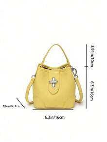 New Fashionable Solid Color Dopamine Litchi Grain Exquisite Niche Design Twist Lock Handbag, European And American Style Korean Chic Casual Bucket Shoulder Bag, Suitable For Daily Commute, Shopping, School, Travel, Crossbody Bag For Women - Multicolor - View 13