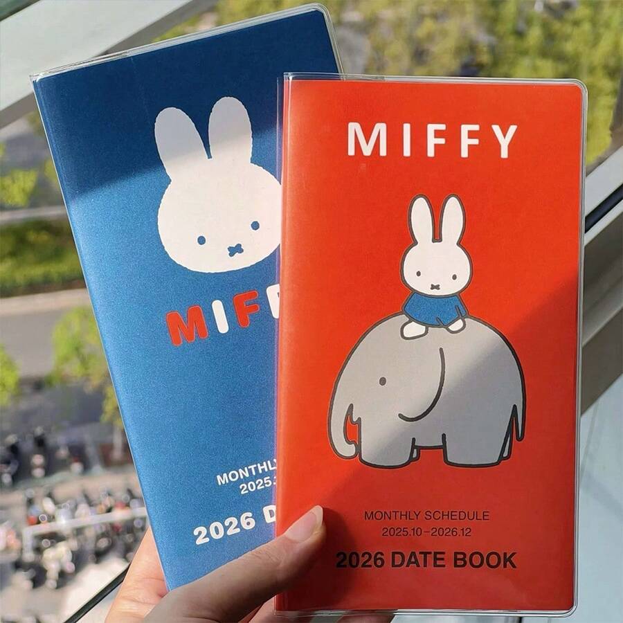 MIFFY 1本米菲主题2026极简风格便携式计划笔记本，高品质简约设计旅行日记本，每日记录本，随机款式，理想的春季假期和生日派对礼物 - 彩色 - 查看 1