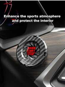 ABS Plastic One-Key Start Knob Cover, Carbon Fiber Pattern Car Engine Start Button Protector, Interior Decoration Accessory, Fits Most Vehicles - Carbon Fiber One-button Start Cover - View 6