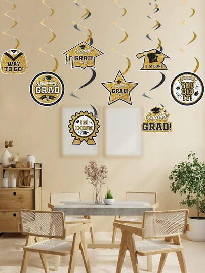 1세트 졸업 테마 파티 골든 나선형 펜던트 장식, 졸업생 축하, 디자인된 포일 천장 장식, 졸업 파티 장식, 졸업 파티 용품, 졸업 파티 배경 장식, 졸업 사진 부스 소품, 졸업 장식, 2026년 졸업생 축하 파티 장식, 졸업 선물