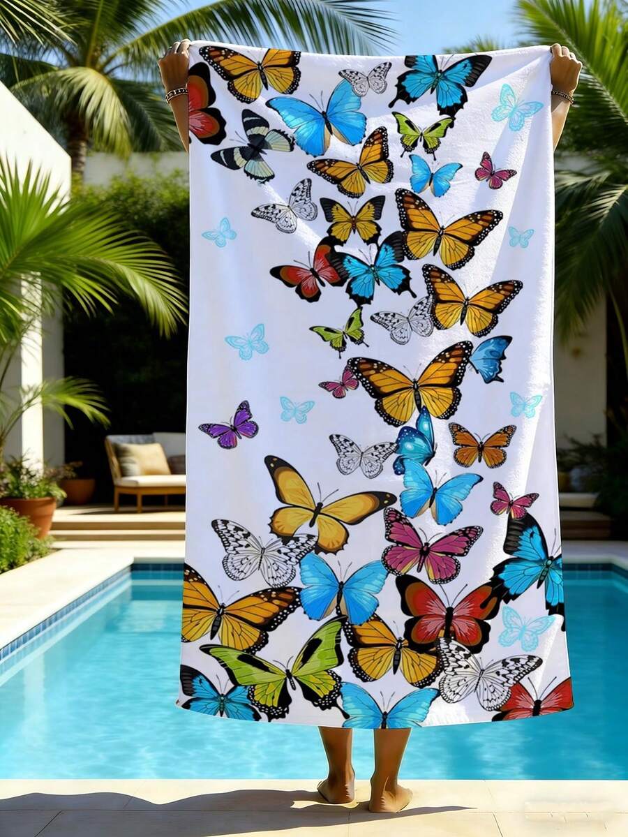 1 chiếc khăn tắm biển bằng sợi microfiber siêu thấm hút, in hình bướm nhiều màu sắc, có nhiều kích cỡ khác nhau, nhẹ, thích hợp cho bơi lội, cắm trại, thể thao, bãi biển hoặc phòng tập thể dục. - Những con bướm đầy màu sắc - Xem 1