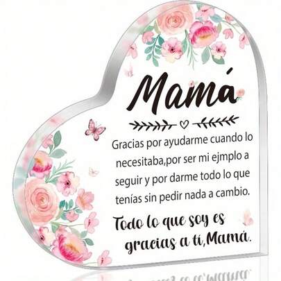 1 Piece Mother's Acrylic Gift – Mother's Gift, Spanish Mother's Acrylic Gift, Heart-Shaped Acrylic Keepsake, Gift From Daughter Or Son, Mother's Day, Birthday, Christmas