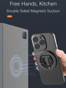 Minimalist Black Solid Color Phone Ring Holder Stand 1pc 360 Degree Rotating Universal Magnetic Phone Holder Strong Suction Cup Compatible With IPhone Android Phones Portable Creative Desktop Stand Mother's Day Gift - Multicolor - View 4