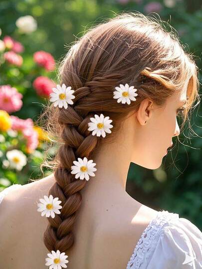 10pcs Floral Casual Cute Polyester Fiber Hair Clips, Suitable For Summer Beach, Photography, Spring Outing, Travel