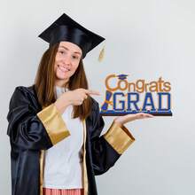 四件套蓝橙色2026毕业季装饰套装，祝贺毕业生，木质桌面摆件，毕业典礼餐桌装饰，返校典礼中心摆件 - 多色2 - 查看 5