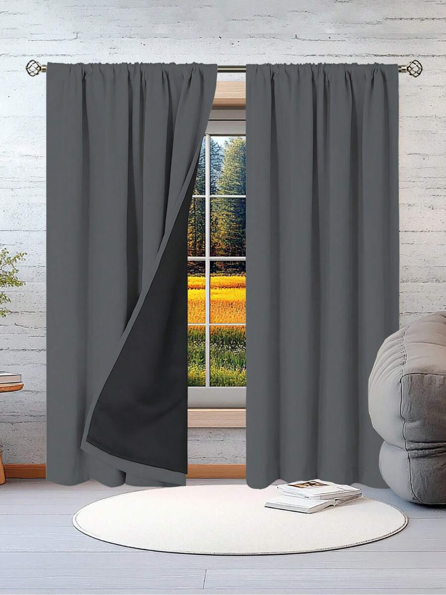 1pc Blackout Curtain, Heat Insulation & UV Protection, Suitable For Living Room, Bedroom, Darkens Room In Power Outage, Autumn/Winter - Dark Grey - View 1