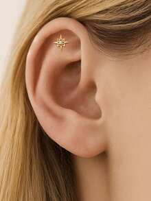 1pc 925 Sterling Silver Octagonal Star Earrings, Suitable For Daily Wear, Weddings, Parties, Engagements, Luxury Jewelry - Gold - View 5