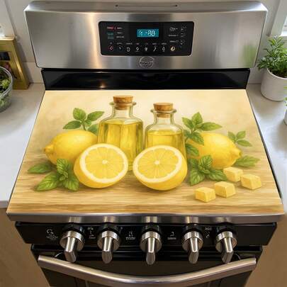 (Hot ! ! ) 1pc, 2D Lemon Flat Stove Protective Pad And Rubber Anti-Slip Heat-Resistant Stove Cover Pad Are Suitable For Induction Cookers, Glass Stoves And Multifunctional Scratch-Resistant Pads, And Can Be Used As The Best Choice For Ovens, Washing Machines, Dryers And Kitchen Decoration.