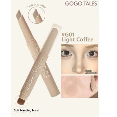 GOGO TALES 二合一哑光修容棒，单色3D立体塑形，适用于脸颊、鼻梁和人中，高光修容笔，适合初学者，GOGOTALES