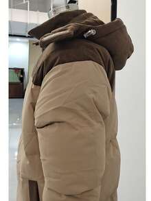 Men's Autumn/Winter Color Block Thickened Warm Outdoor Casual Hooded Padded Coat. There May Be Color Differences Due To Different Production Batches. - Khaki - View 12