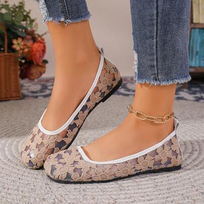 Summer New Square Toe Slip-On Shoes For Women, Mesh Lace Floral Breathable Granny Shoes, Soft Non-Slip Loafers, Retro Square Toe Not Tight, Versatile Casual Flat Shoes For Commuting & Dating, Vintage Artistic Breathable Shoes