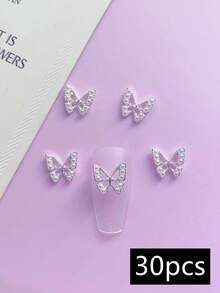 10个/30个3D合金蝴蝶美甲装饰品，DIY蝴蝶美甲吊坠，镶嵌人造钻石，金属合金金银美甲饰品装饰，女士宝石设计美甲工艺用品，美甲沙龙美甲配件美甲用品 - 彩色 - 查看 11