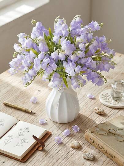 30/20/10/1 Set Artificial Lily Of The Valley & Purple Bell Flower Bouquet, French Country Style Faux Floral Decor For Bedroom, Entryway, Dining Table To Create Cozy Ambiance, Home Decor, Tabletop Floral Arrangement, Garden Decoration