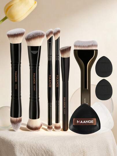 MAANGE ﻿1/6/9pcs Makeup Tool Set Including 6pcs Professional Makeup Brushes + 3pcs Powder Puff,Professional Foundation Make-Up Brush,Blush Brush Loose Powder Brush Eyeshadow Brush Concealer Brush Highlighter Brush Contour Brush Eyebrow Brush Blending Brush Foundation Brush Beauty Brush Kit Travel Makeup Brush Set Gift For Women & Girl Makeup Accessories Gifts For Friends