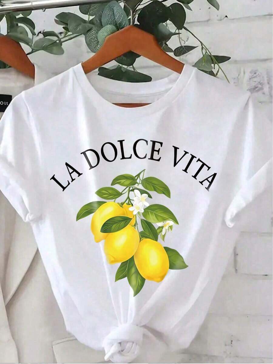 Nuevos productos de la temporada Camiseta conmemorativa Oversized T-shirts T-shirts Women's Letter  T-shirts for Women Camiseta de manga corta casual de mujer con estampado de limón, para verano JKBH - Blanco - Ver 1