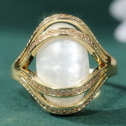Nhẫn nữ sang trọng nhiều lớp đính đá Zirconia tổng hợp, thiết kế tối giản hình bầu dục thuôn dài, món trang sức đẹp mắt phù hợp để đeo hàng ngày, dự đám cưới và du lịch, món quà ngày lễ hoàn hảo.