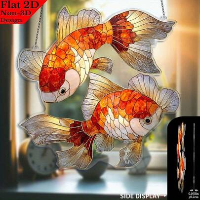Đèn trang trí 2D dạng phẳng - 1 chiếc, dùng trang trí sân vườn, ao hồ | Hình cá vàng acrylic phản chiếu ánh nắng với thiết kế vây sống động, thích hợp treo trên cửa sổ, tạo không gian thư giãn trong phòng tắm hoặc góc đọc sách.
