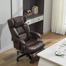 001-XXL Ergonomic Office Chair, Administrative Chair With Massage And Heating Functions, PU Leather, With Footrest, 360° Rotation, Adjustable Backrest, Maximum Capacity Of 150 Kg, Suitable For Office And Home Office (Brown). - Brown - View 8