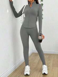 New Women's Slim-Fit All-In-One Set In Solid Color, Suitable Commuting, Dating And Family Gatherings. - Grey - View 6
