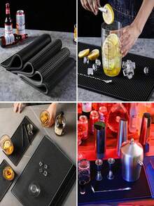 1 pieza Posavasos rectangular grueso de PVC y goma, antideslizante, impermeable y resistente al calor. Diseño de drenaje rápido para tazas y vajilla, flexible, fácil de limpiar. Múltiples tamaños para cocina, bar, KTV y uso doméstico. - Negro - Ver 7